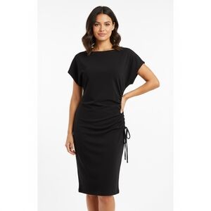 Calvin Klein Short Sleeve Black Dress Womens Size 8 Sheath Drawstring Tie Waist